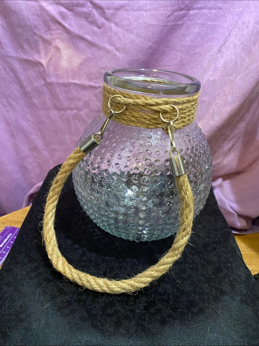 Anna's Glass Bubble Lantern with Natural Rope Handle (No Light)
